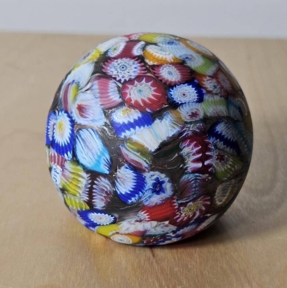 Large Millefiori Flower Glass Paperweight